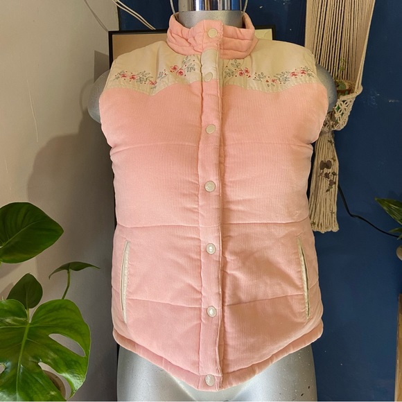 Cottagecore Reversible Puffer Vest Jacket Floral Feminine Corduroy Western Fairy - Picture 8 of 10